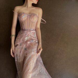 Handmade Pre Party Pink Starry Sky Midi Dress Size S